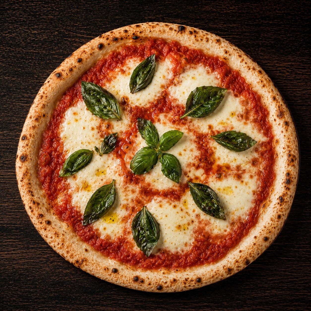 Pizza Margherita, tomate, mozzarella fior di latte, basilic